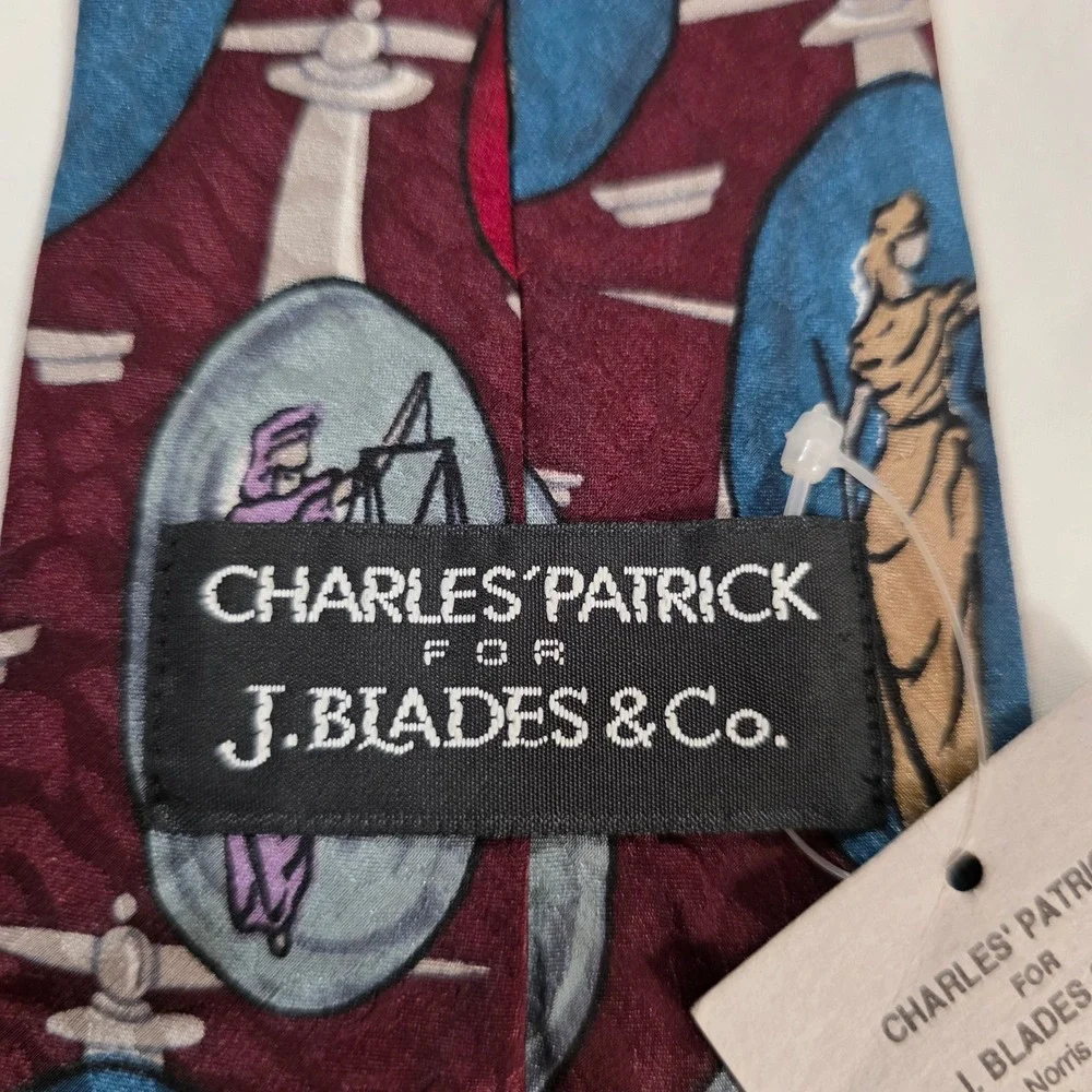 Charles Patrick J Blades Lady Justice Tie Burgundy Legal Scales of Justice USA
